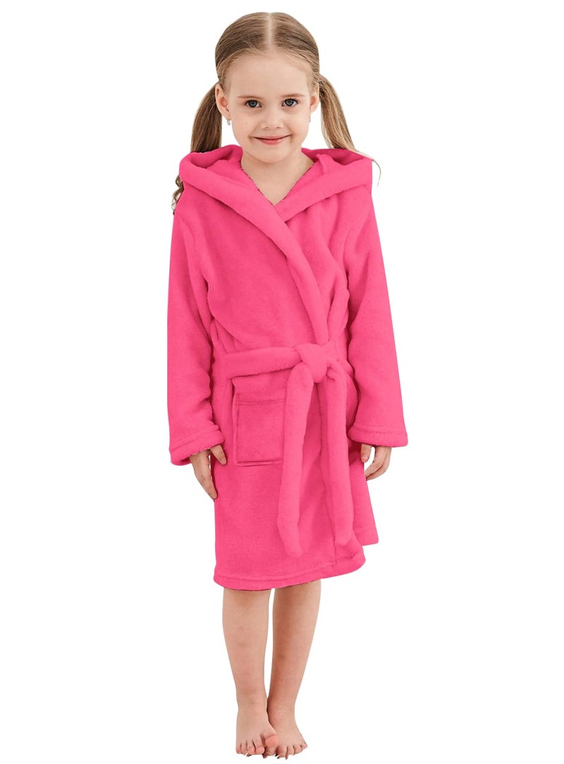 Umeyda Girls' Fleece Robe, Warm Plush Flannel Bathrobes Hooded Pajamas Sleepwear Soft Fuzzy Spa Bath Robe for Girls, Rose Red, US 4T, CN 110 - Image 4